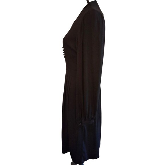 Isabel Marant Étoile Black Long Sleeve Midi Crepe Dress Button V-Neck 36 (US 4) - Picture 4 of 10